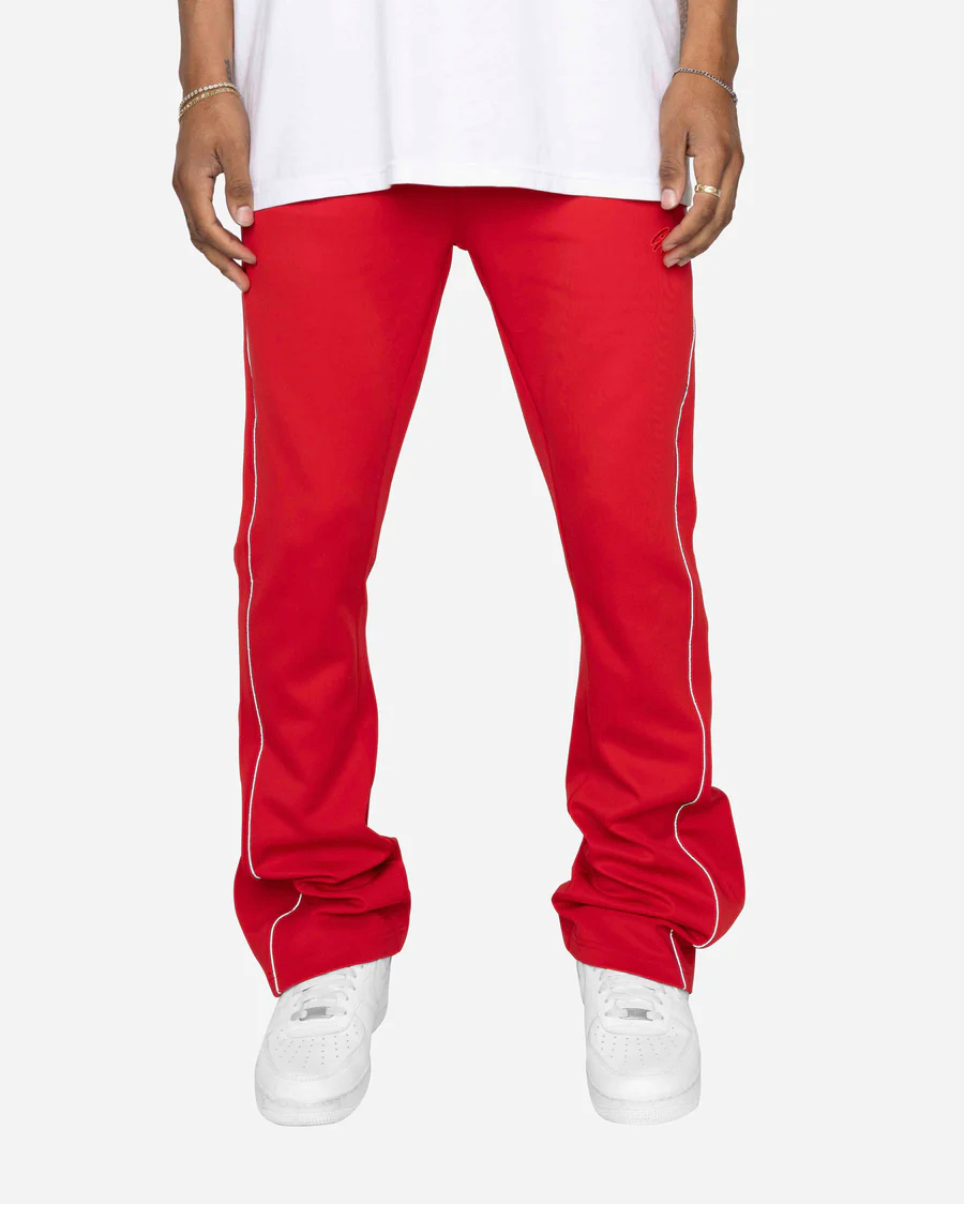 PIPING FLARED TRACK PANTS-RED