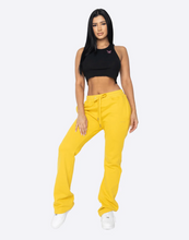 Load image into Gallery viewer, WOMEN FRENCH TERRY FLARE PANTS-MUSTARD
