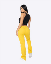 Load image into Gallery viewer, WOMEN FRENCH TERRY FLARE PANTS-MUSTARD
