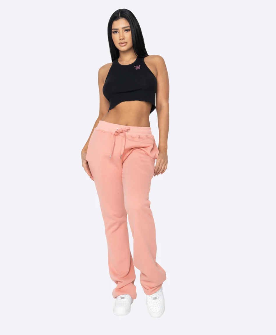 WOMEN FRENCH TERRY FLARE PANTS-DARK PINK