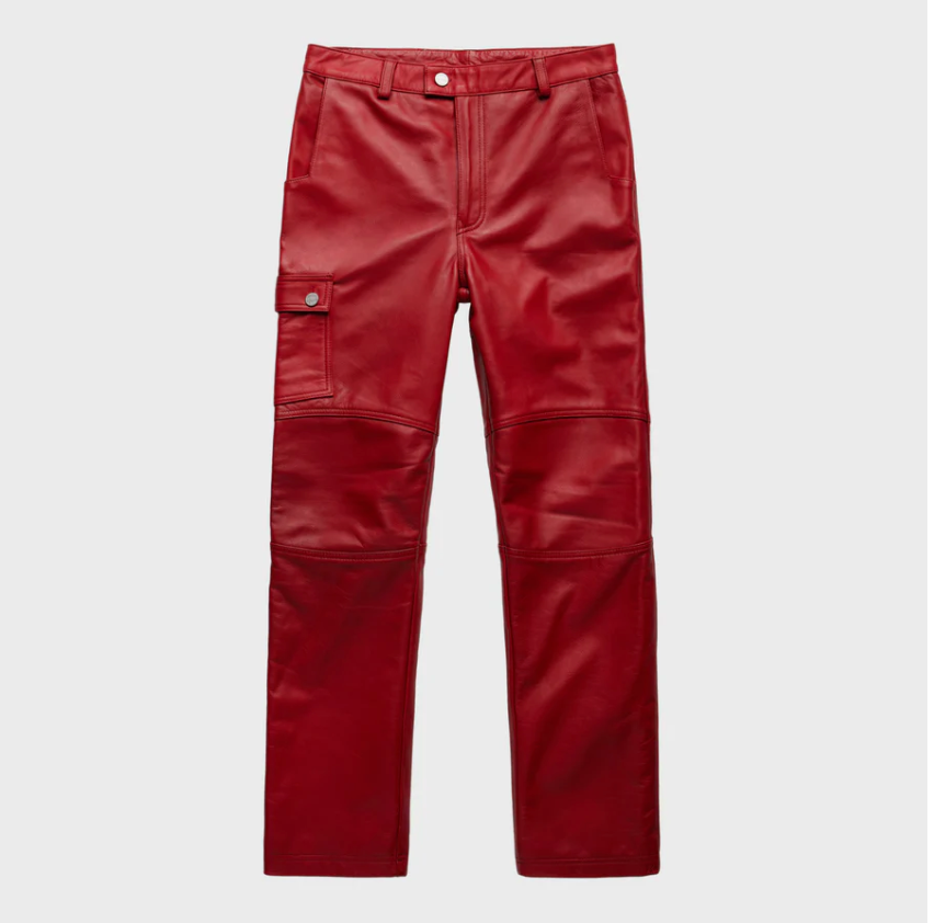 LEATHER CARGO PANT RED