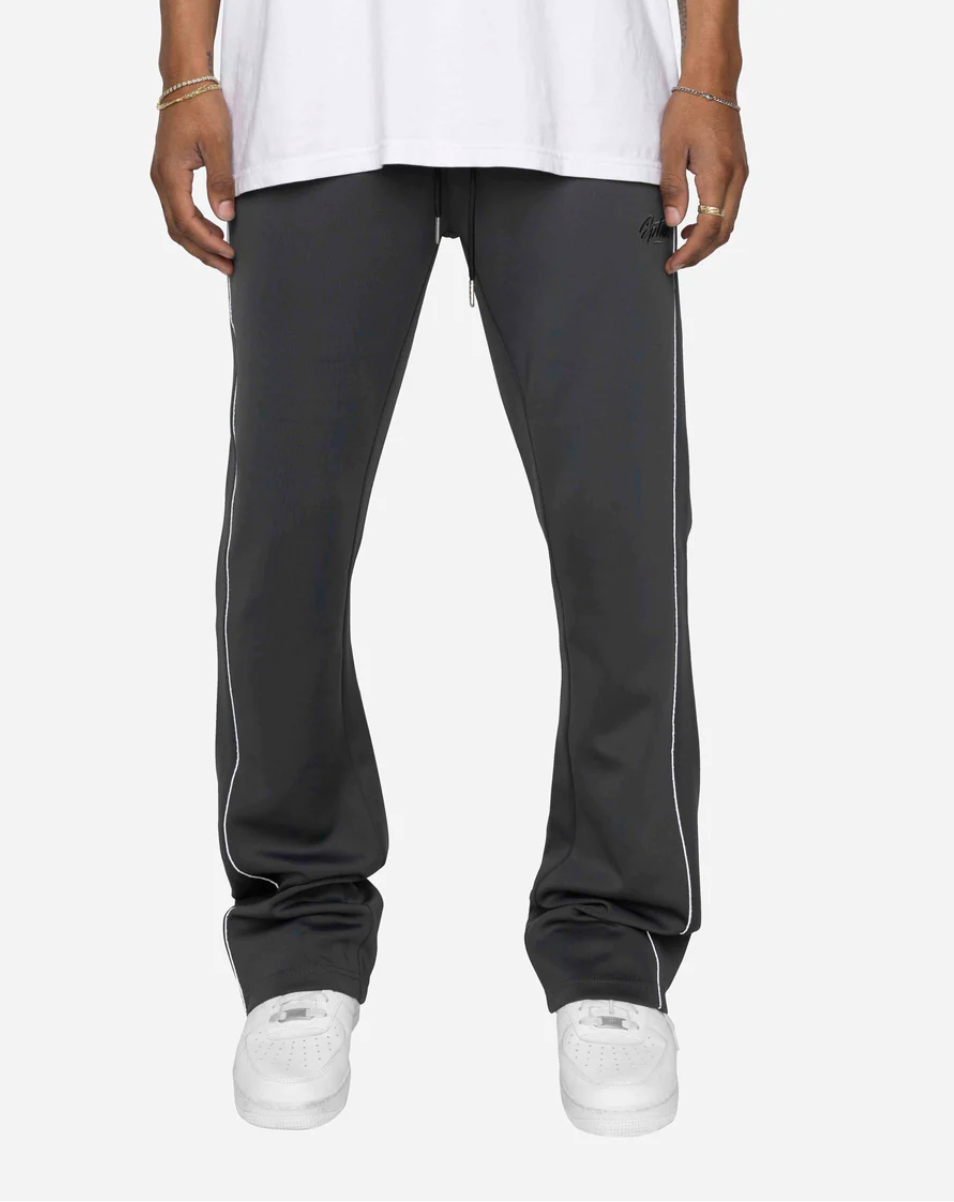 PIPING FLARED TRACK PANTS-CHARCOAL